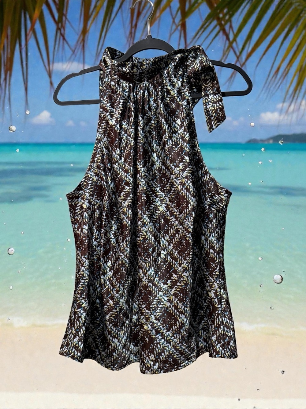 Lane Bryant Brown & Blue Abstract Flecked Geometric Print Halter Tank Top